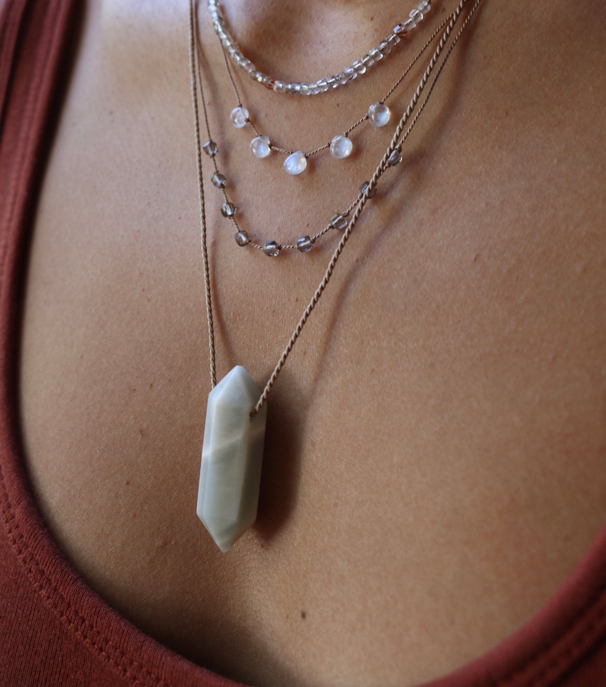 GREY MOONSTONE DOUBLE TERMINATED POINT NECKLACE Vibe Necklaces