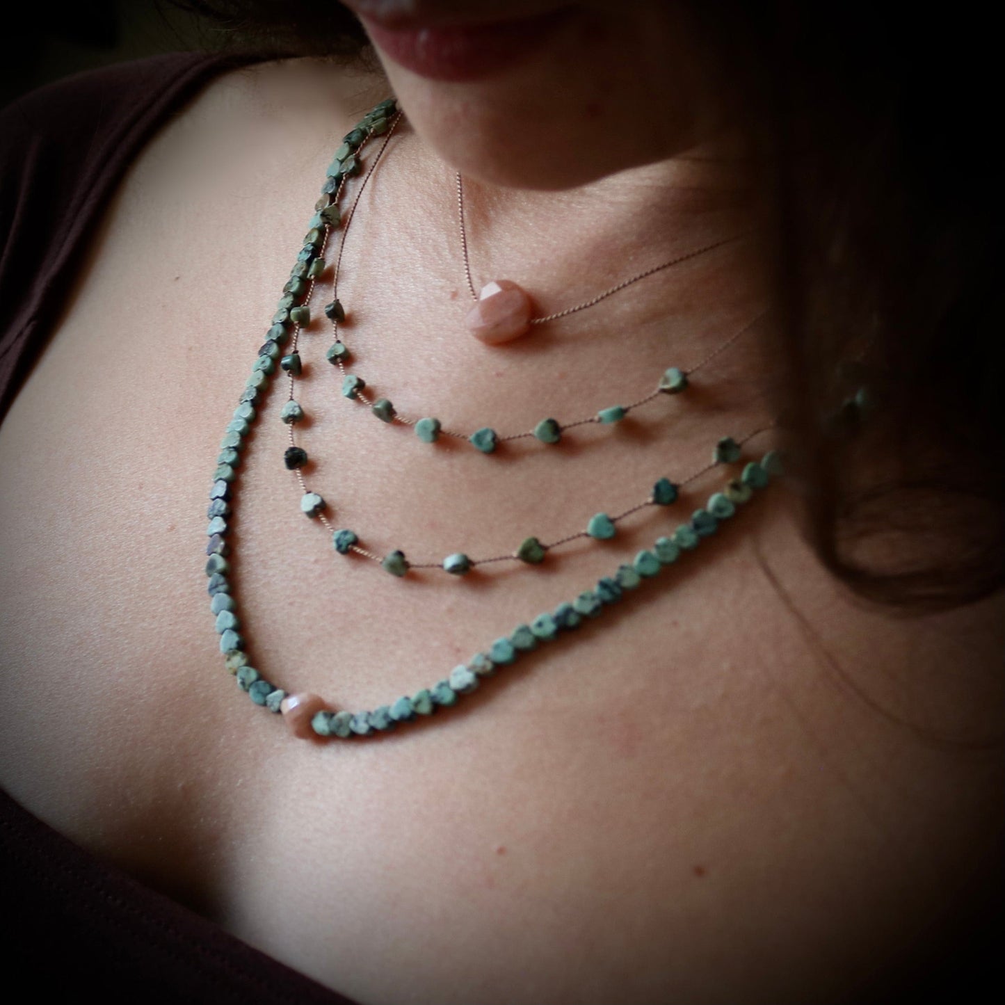 AFRICAN TURQUOISE JASPER HEARTS OM NECKLACE Vibe Necklaces