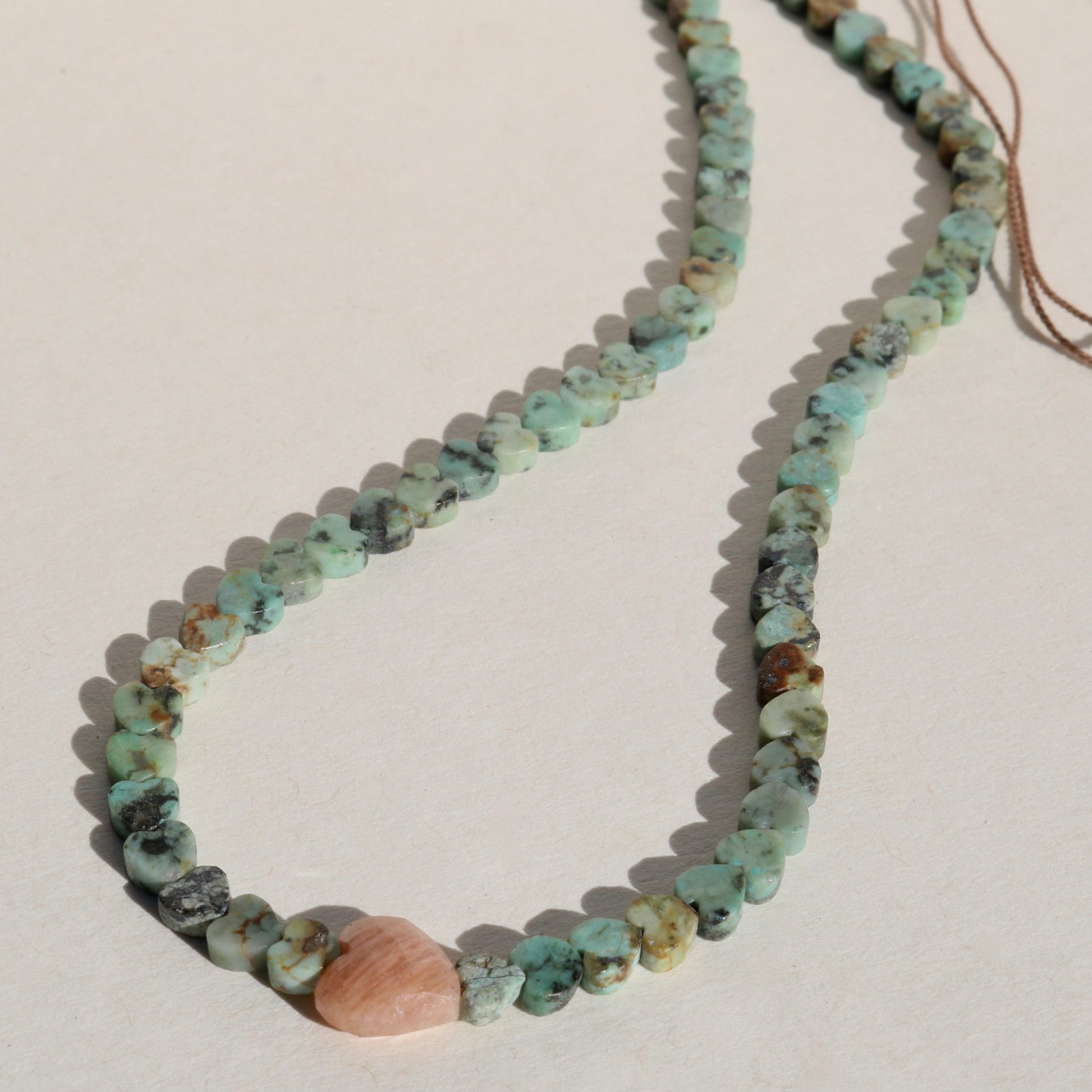 AFRICAN TURQUOISE JASPER & SUNSTONE HEART OM NECKLACE Vibe Necklaces