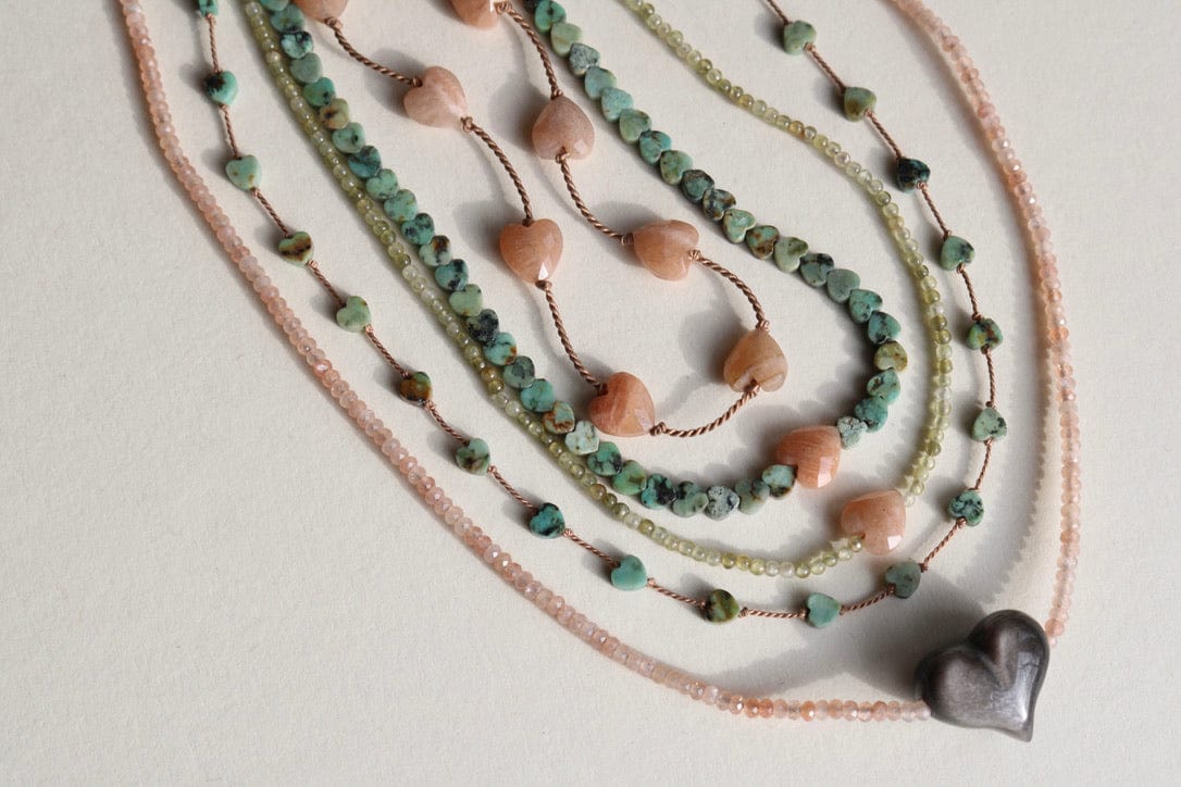 AFRICAN TURQUOISE JASPER & SUNSTONE HEART OM NECKLACE Vibe Necklaces