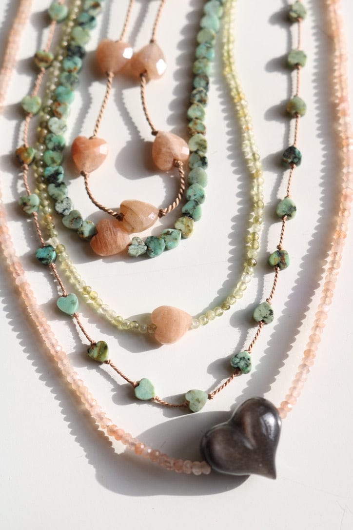 AFRICAN TURQUOISE JASPER & SUNSTONE HEART OM NECKLACE Vibe Necklaces