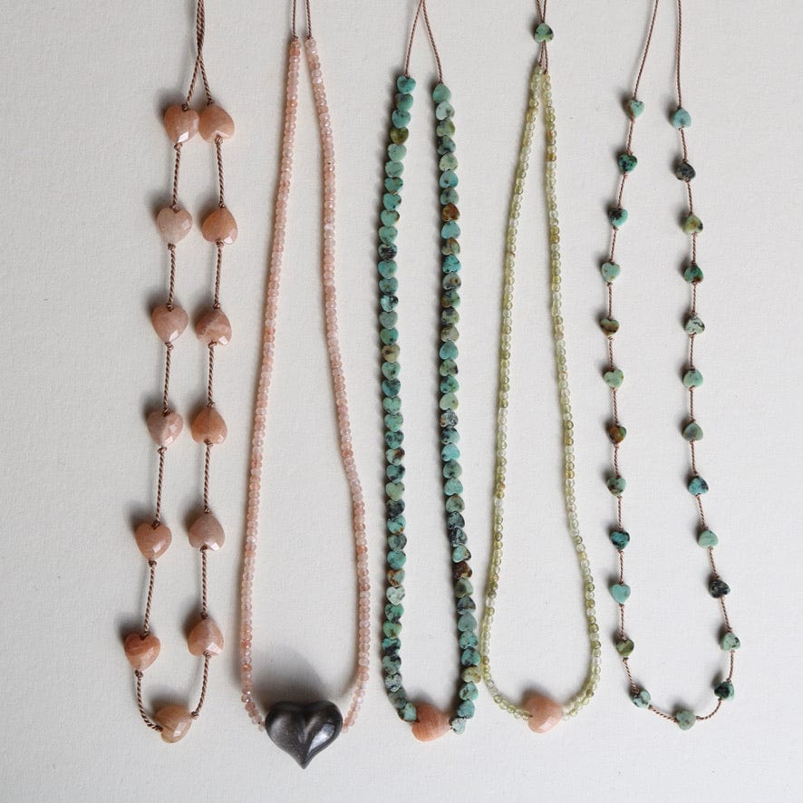 AFRICAN TURQUOISE JASPER & SUNSTONE HEART OM NECKLACE Vibe Necklaces