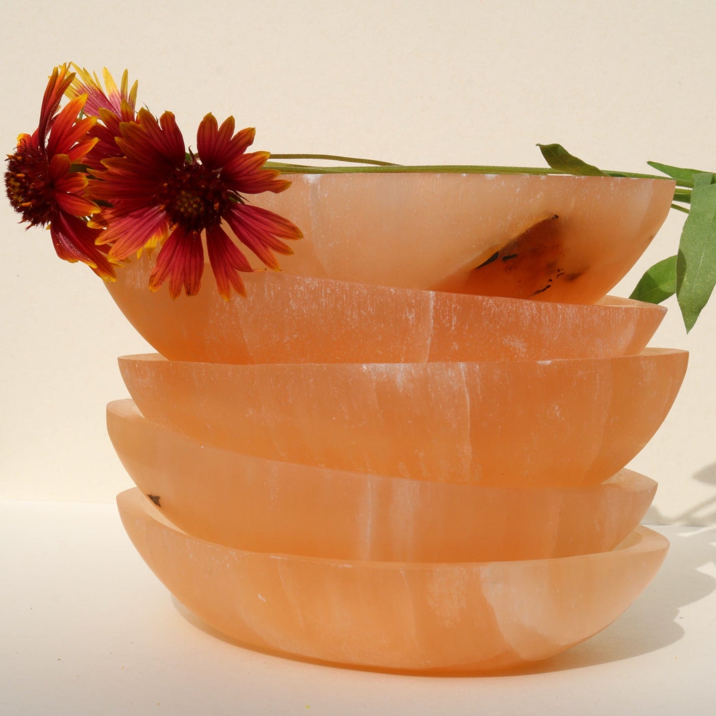 Peach Selenite Offering Bowl Vibe Object