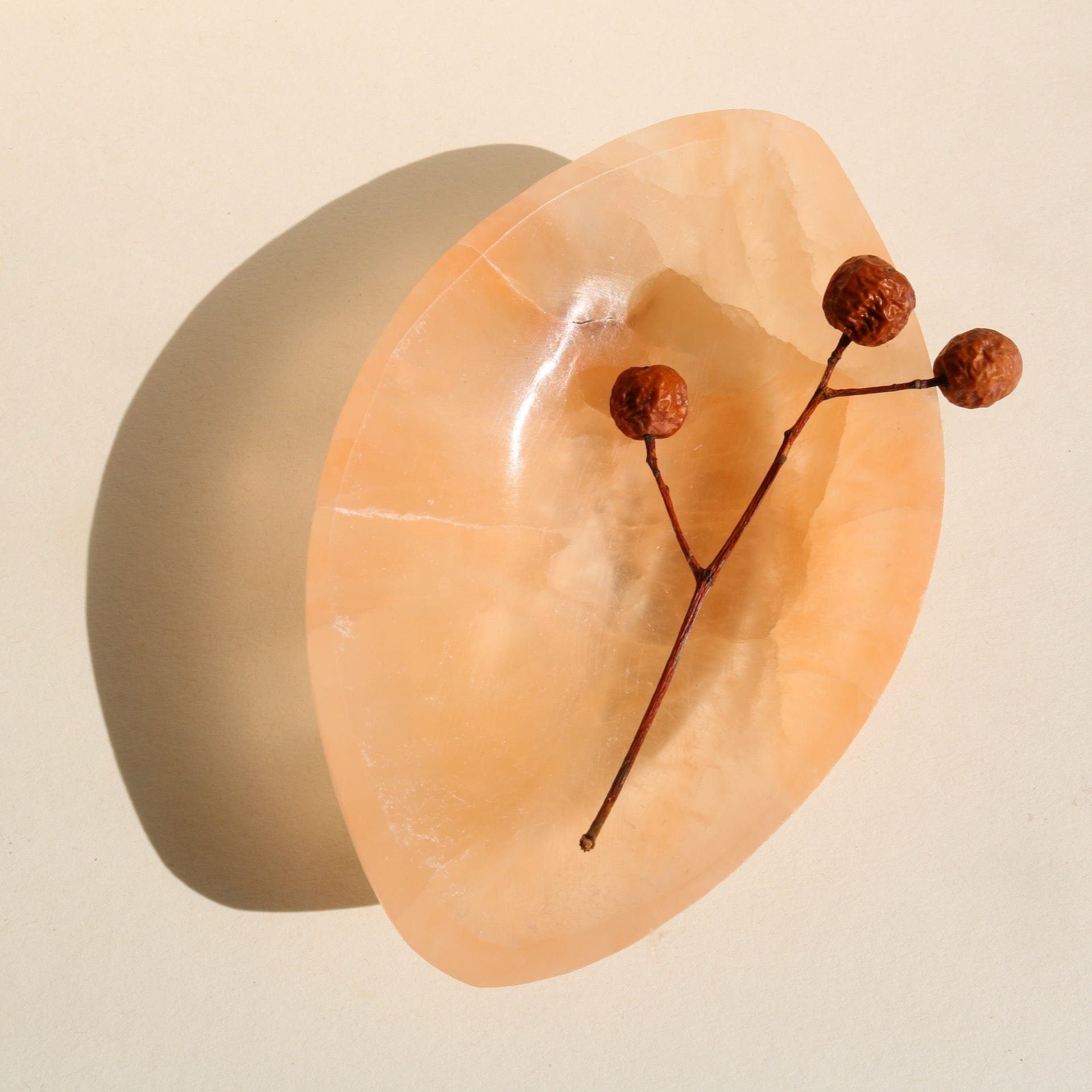 Peach Selenite Offering Bowl Vibe Object