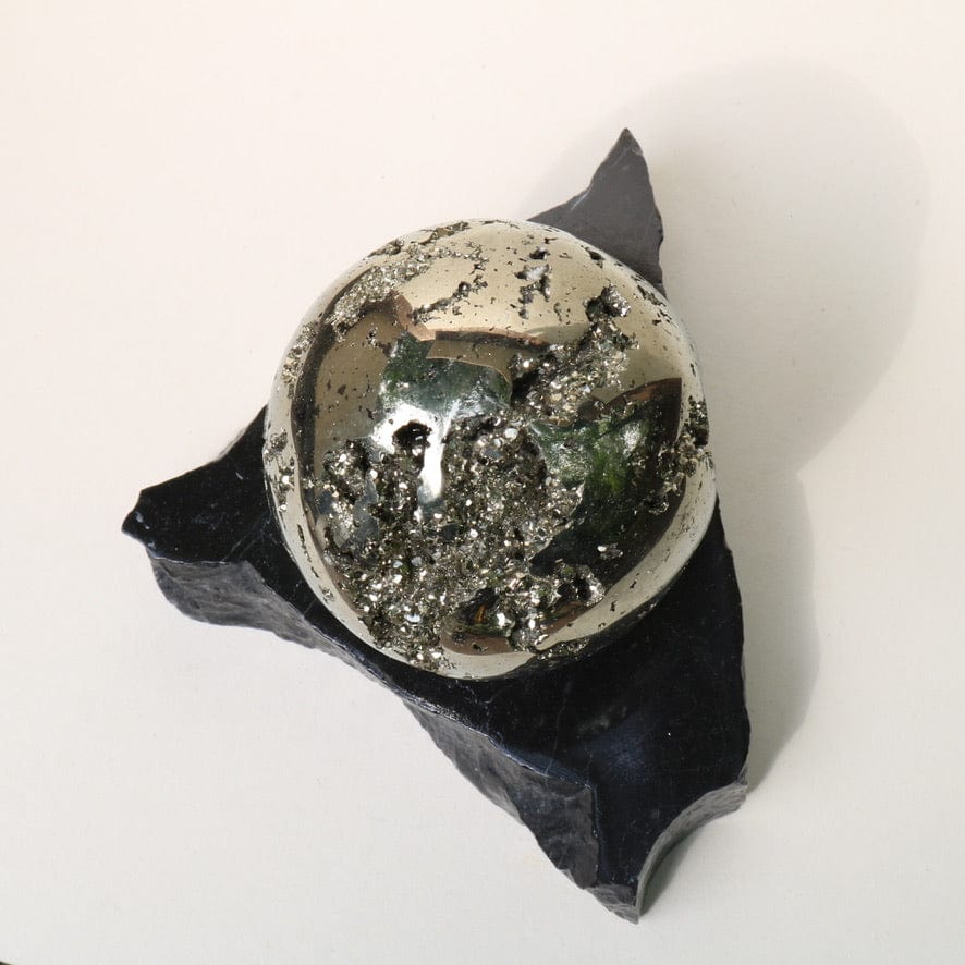 Pyrite Orb with Marble Base Vibe Object