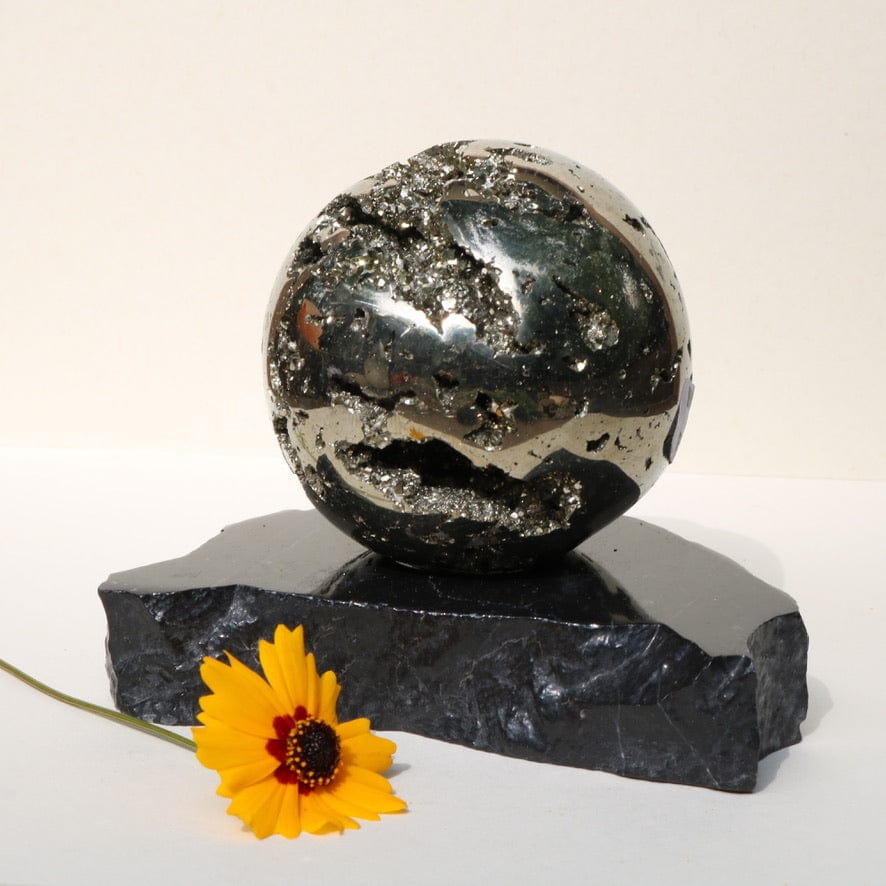 Pyrite Orb with Marble Base Vibe Object