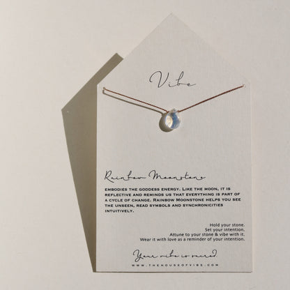 Rainbow Moonstone, Drop Vibe Necklace