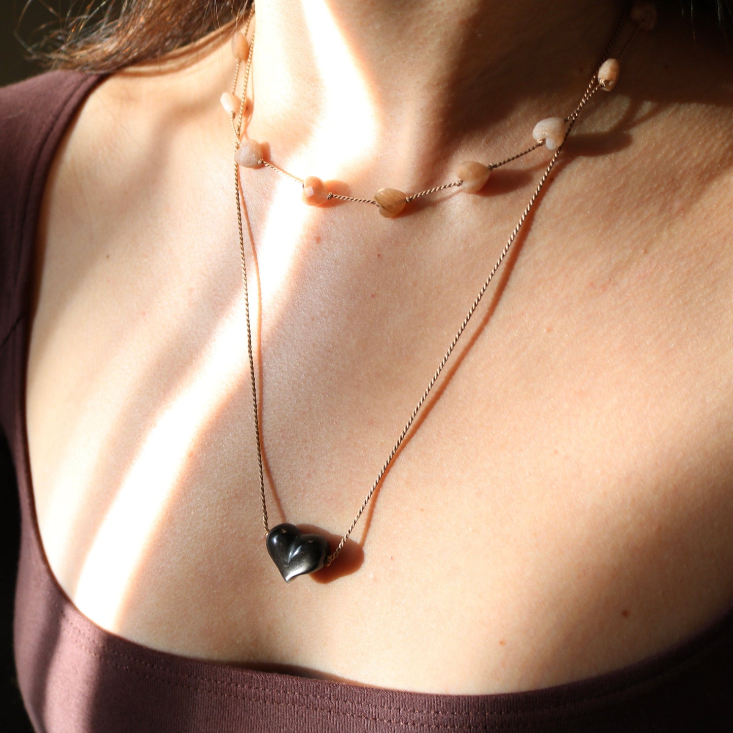 SILVER SHEEN OBSIDIAN HEART NECKLACE Vibe Necklaces